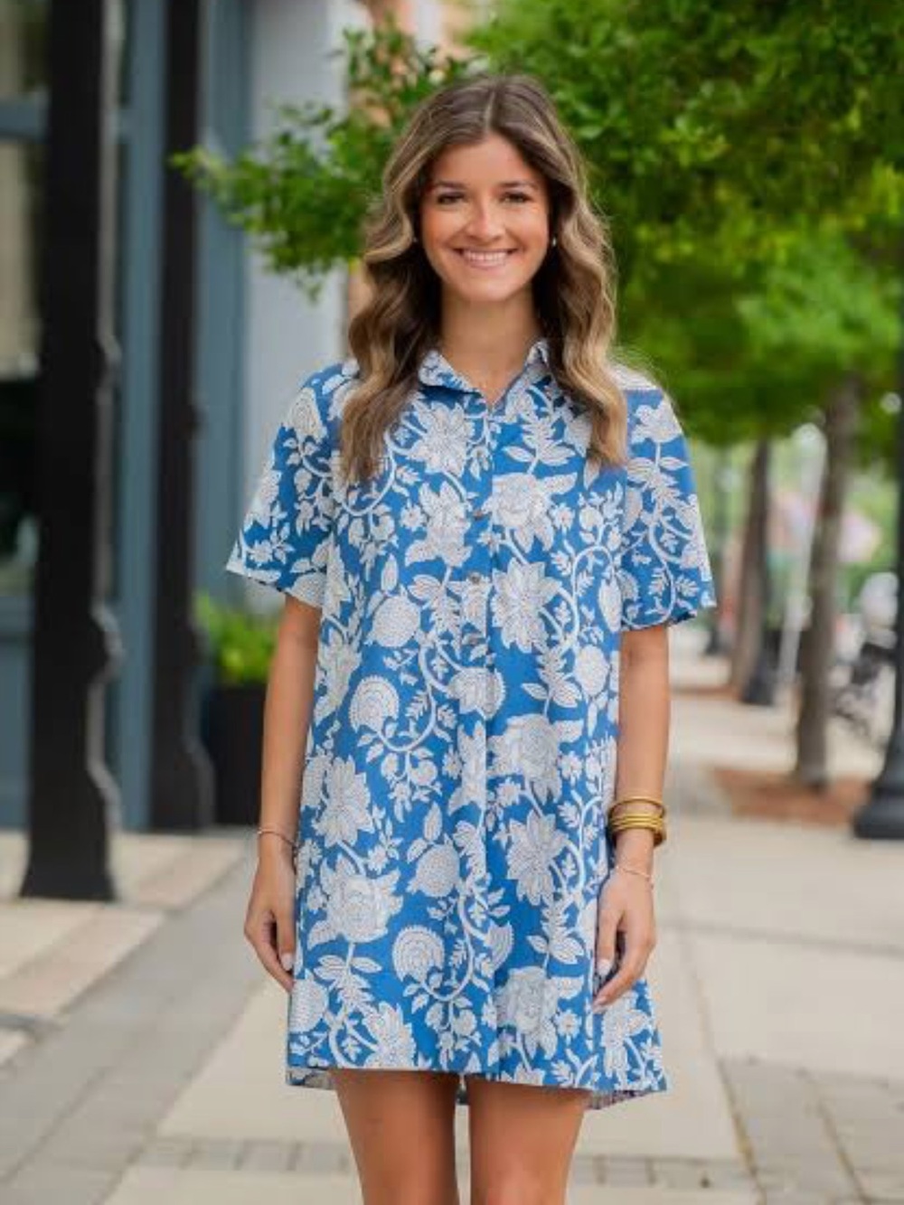 Fate Blue and White Floral Collared Mini Dress